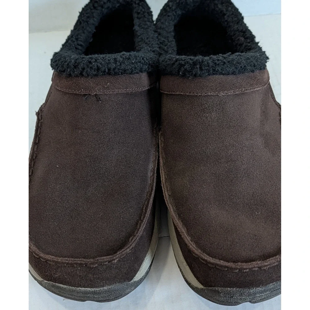 Merrell Espresso Men's 10.5 Brown Suede Fleece Lined Slip On Clogs Mules Shoes